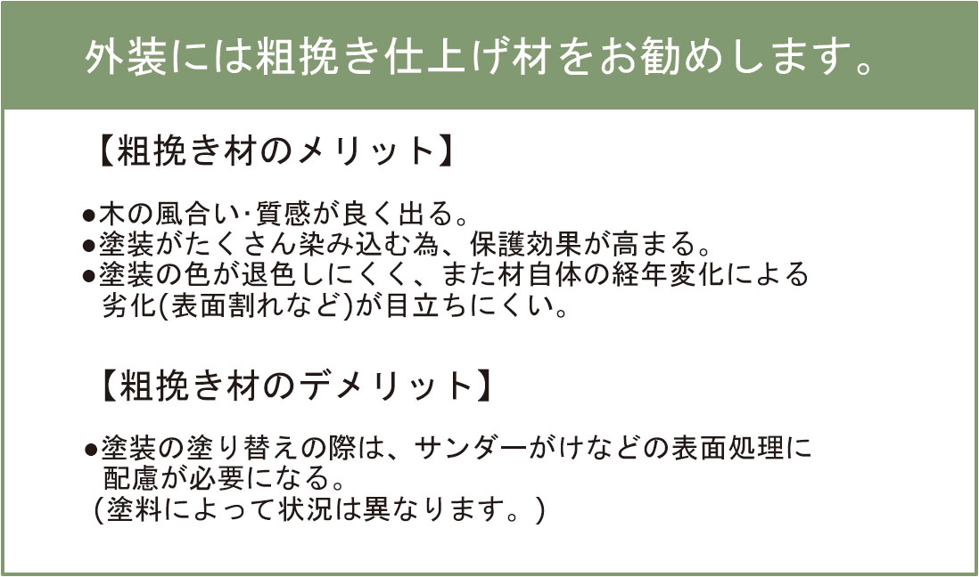 粗挽き仕上げ材をおすすめします